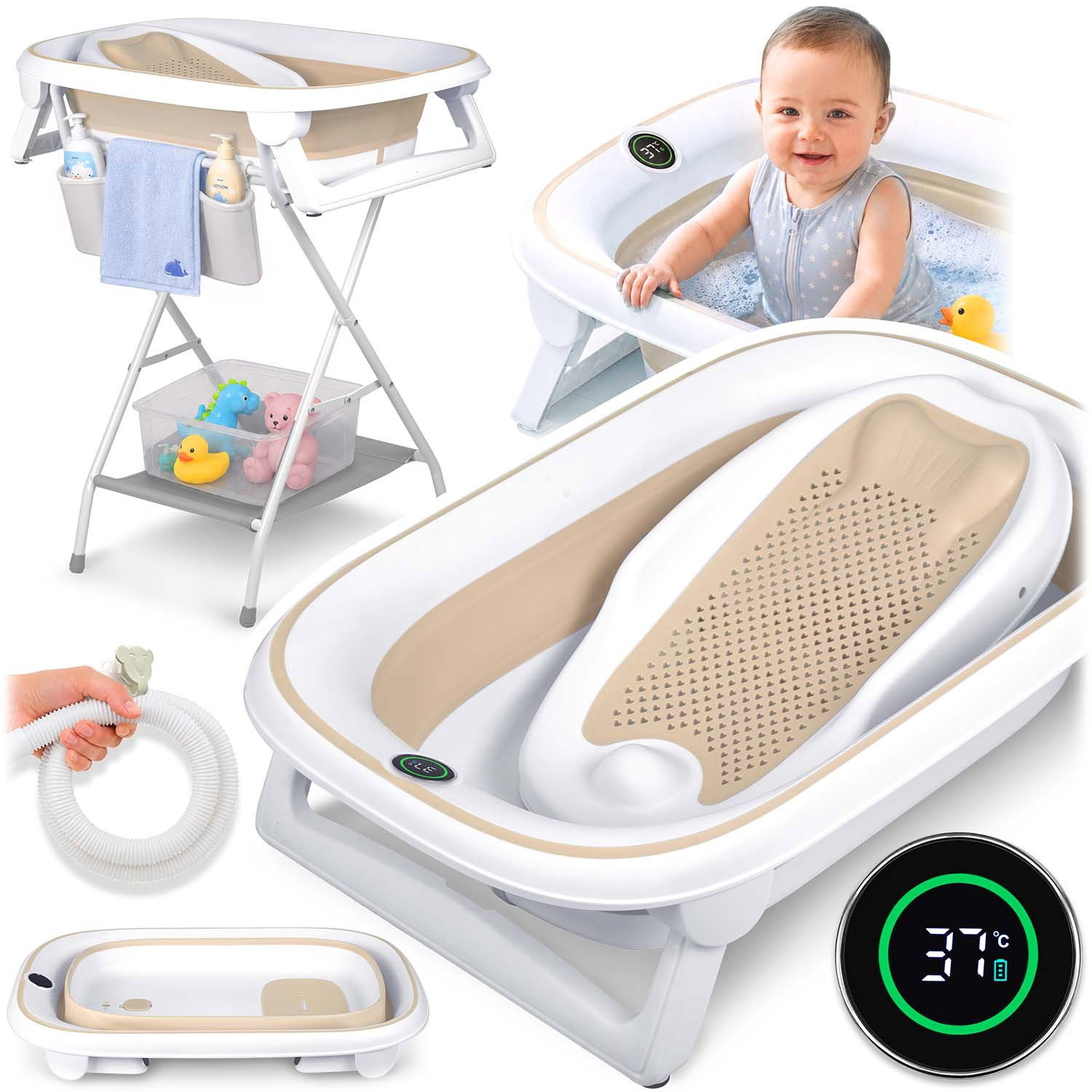 Baignoire bébé pliable avec thermomètre et support